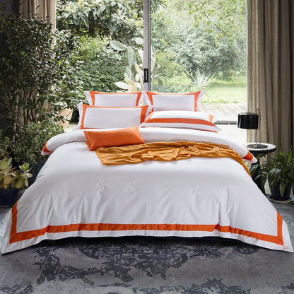 Degella Orange Stripe Egyptian Cotton Luxury White Duvet Cover Set