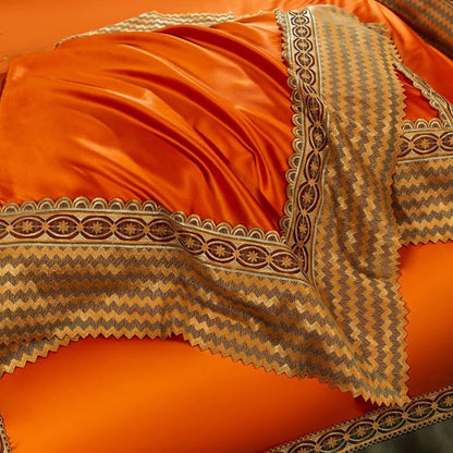 Onda Orange Egyptian Cotton Embroidered Duvet Cover Set