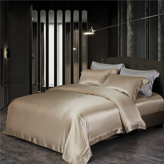 Eloise Leather Beige Luxury Pure Mulberry Silk Bedding Set