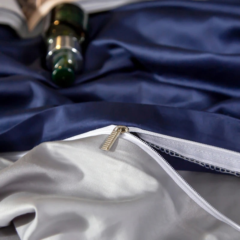 Shemir Royal Blue Silver Reversible Egyptian Cotton Duvet Cover Set