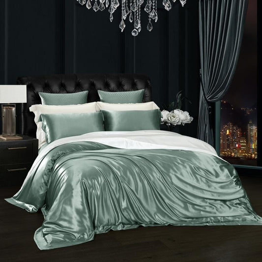 Eloise Pistachio Green Luxury Pure Mulberry Silk Bedding Set