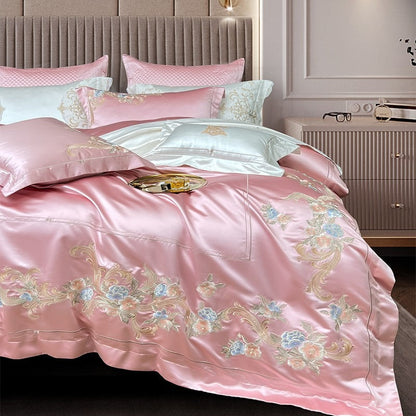 Esana Pink Embroidery Egyptian Cotton Duvet Cover Set