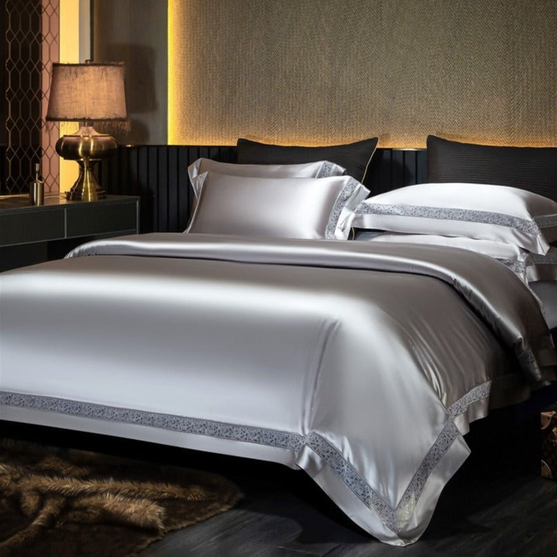 Willa Silver Modern Satin Egyptian Cotton Duvet Cover Set