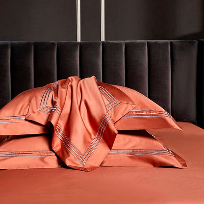 Leila Orange Embroidered Edge Egyptian Cotton Duvet Cover Set
