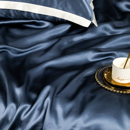 Zenith Dark Blue Luxury Pure Mulberry Silk Bedding Set