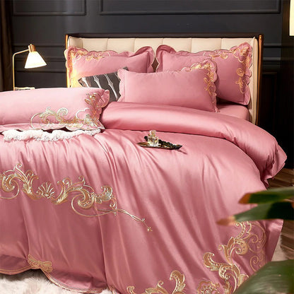 Miriam Pink Embroidered Cotton Duvet Cover Set