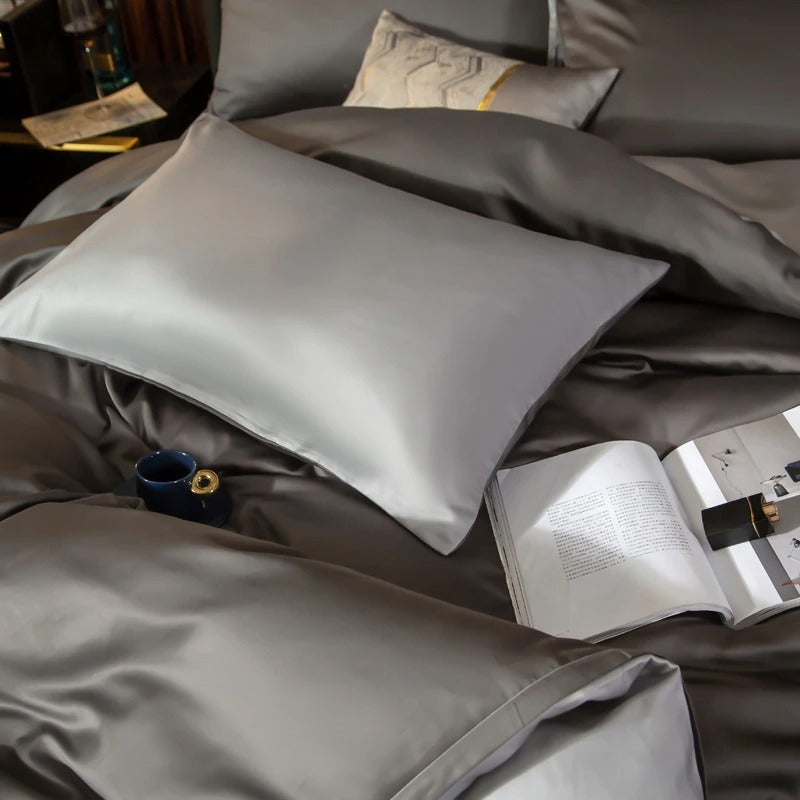 Shemir Grey Silver Reversible Egyptian Cotton Duvet Cover Set