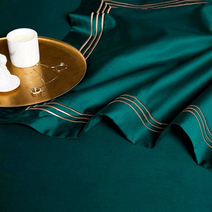Leila Green Embroidered Edge Egyptian Cotton Duvet Cover Set