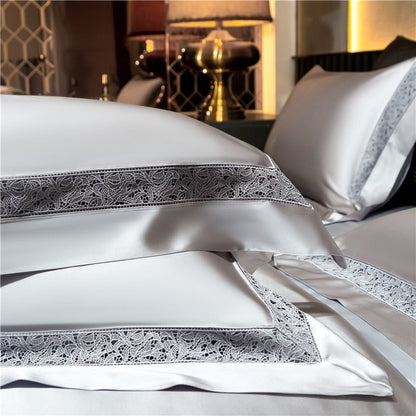 Willa Silver Modern Satin Egyptian Cotton Duvet Cover Set