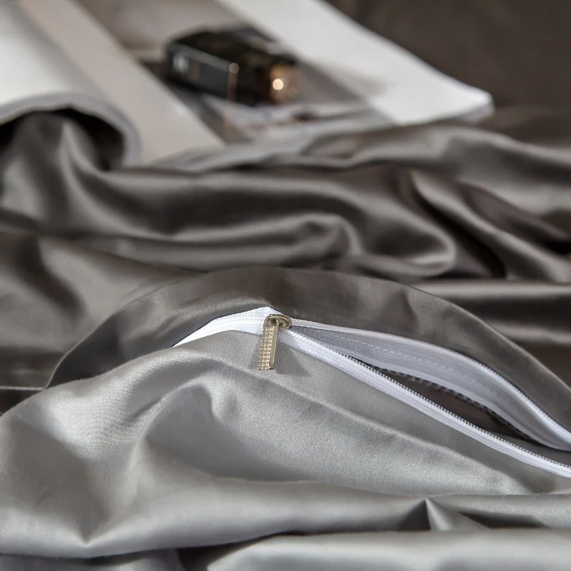 Shemir Grey Silver Reversible Egyptian Cotton Duvet Cover Set