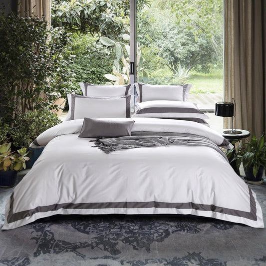 Degella Grey Stripe Egyptian Cotton Luxury White Duvet Cover Set