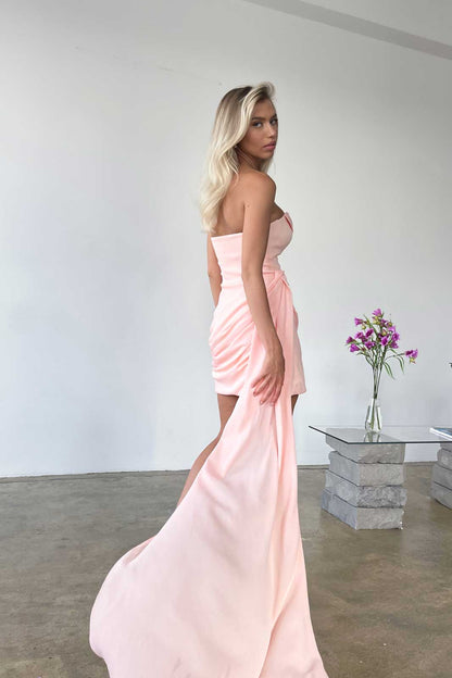 Сorset Draped Chiffon Train Mini Dress in Peach