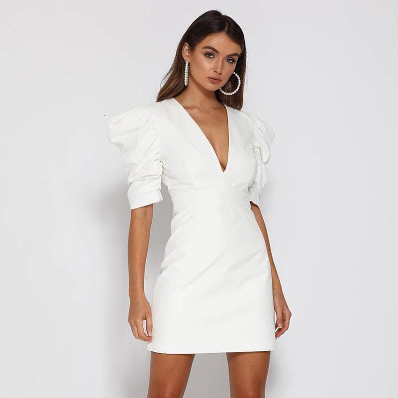 White Half Sleeve Dress