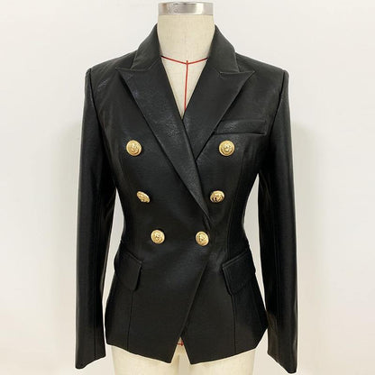 Double-Breasted Leather Blazer