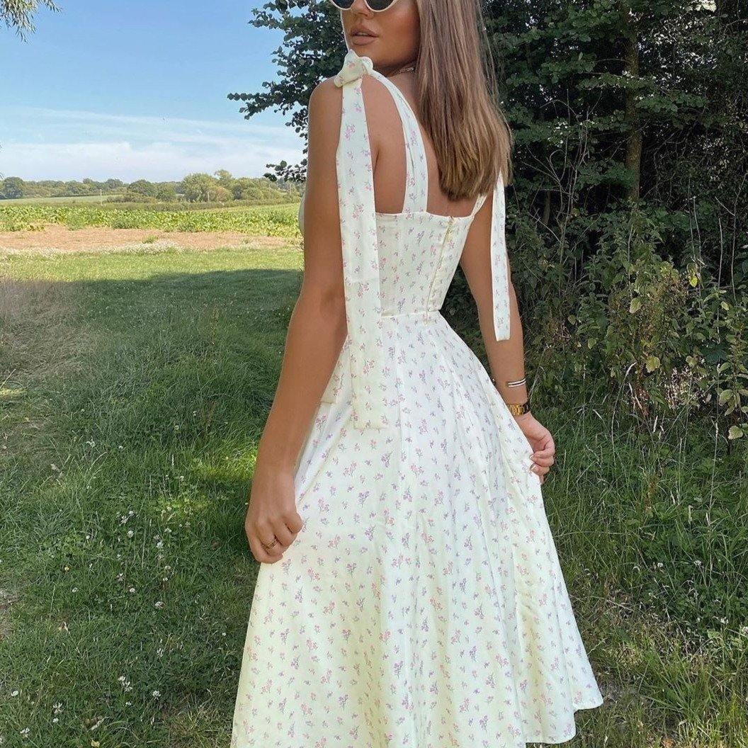 Fit and Flare Floral Tie Strap Midi Dress