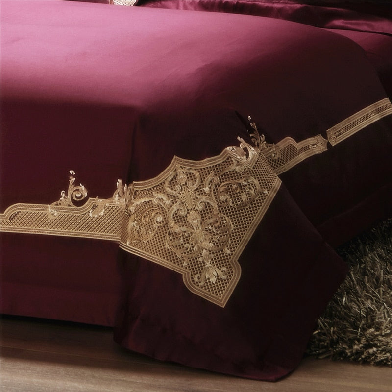 Cleopatra Puce Red Luxury Egyptian Cotton Duvet Cover Set