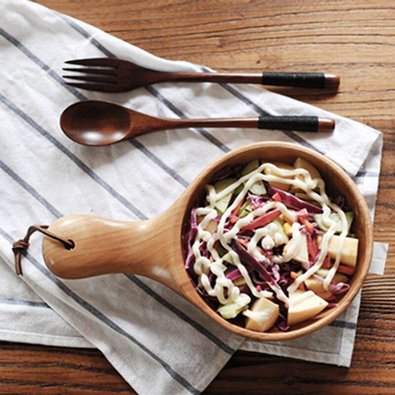 Large Wooden Bowl with a Handle