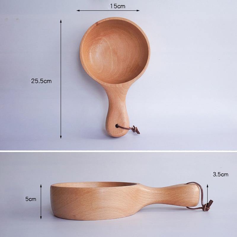 Large Wooden Bowl with a Handle