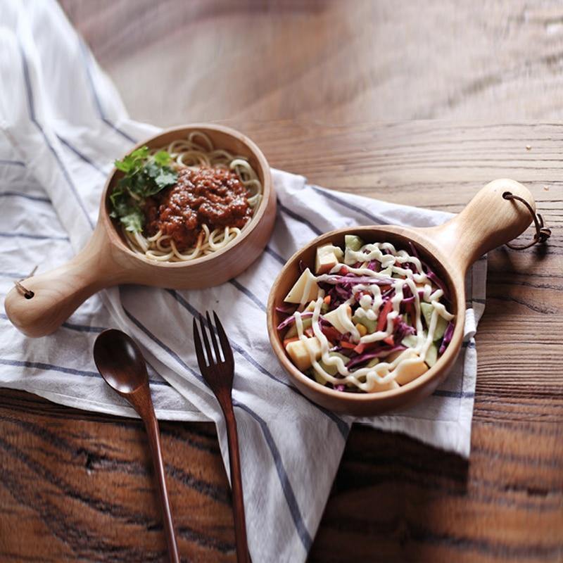 Large Wooden Bowl with a Handle