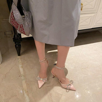 Butterfly-Knot Narrow Pointed Toe Sandals