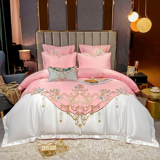 Domitia Canyon Pink Embroidery Egyptian Cotton Duvet Cover Set