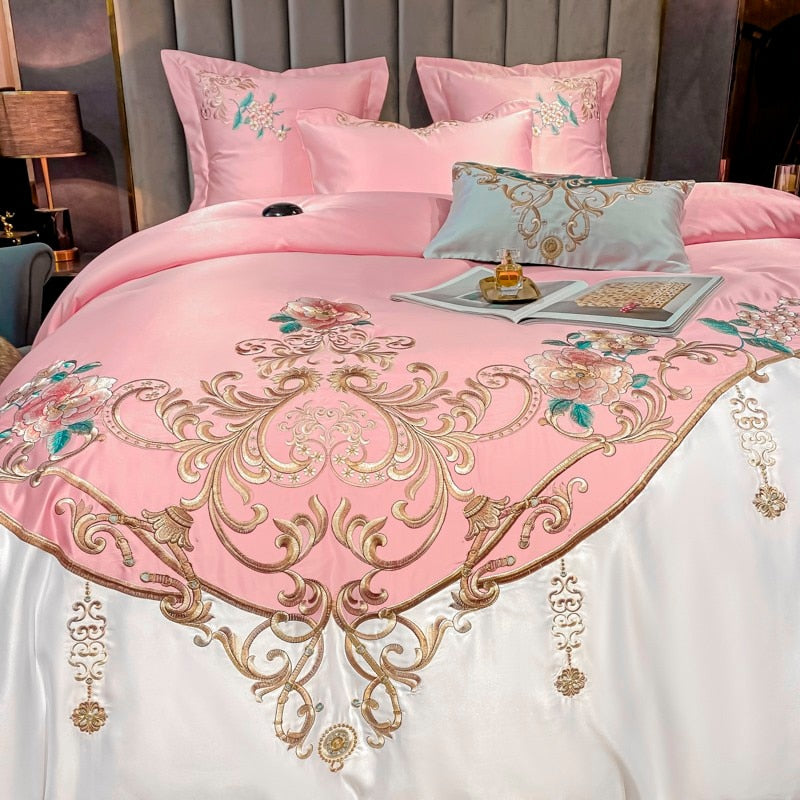 Domitia Canyon Pink Embroidery Egyptian Cotton Duvet Cover Set
