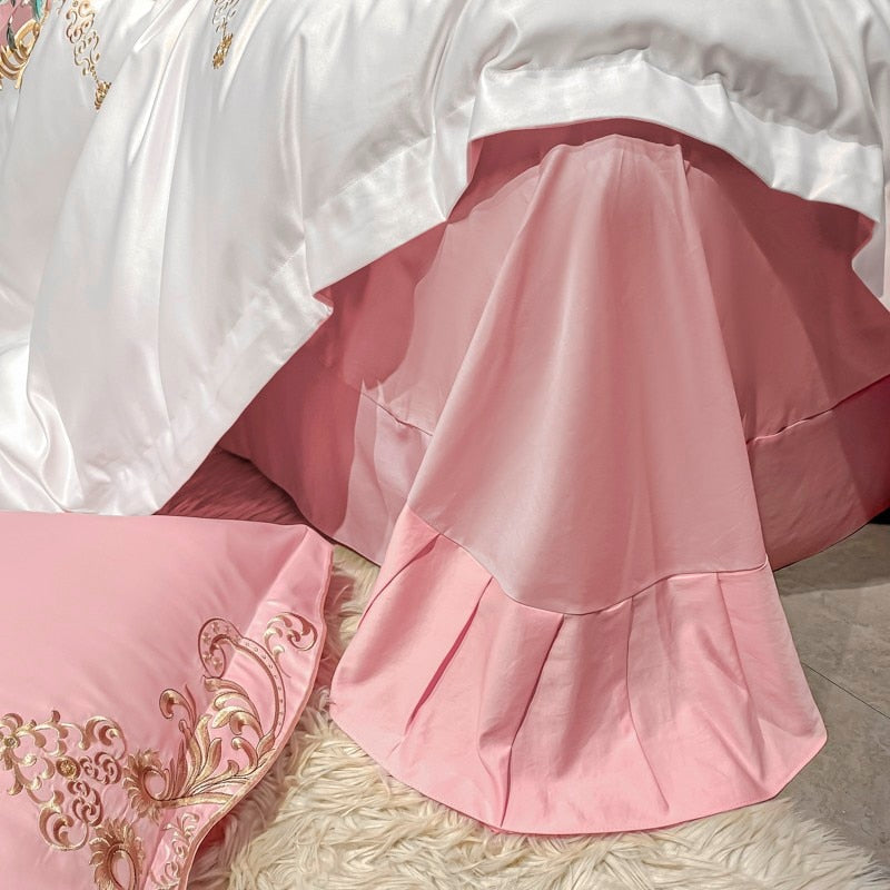 Domitia Canyon Pink Embroidery Egyptian Cotton Duvet Cover Set