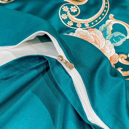 Domitia Turquoise Embroidery Egyptian Cotton Duvet Cover Set