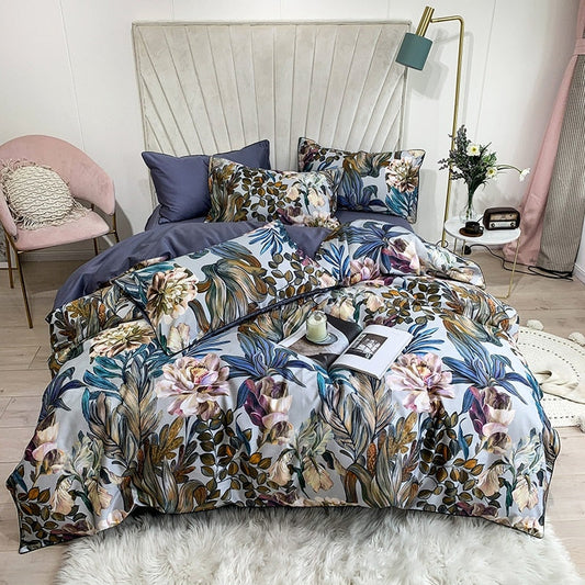 Arjoma Leaf Floral Egyptian Cotton Duvet Cover Set