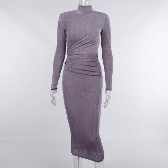 Savana Padded Shoulder Midi Dress
