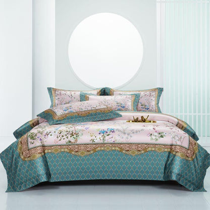 Anne Hybrid Floral And Diamond Printed Silky Egyptian Cotton Duvet Cover Set