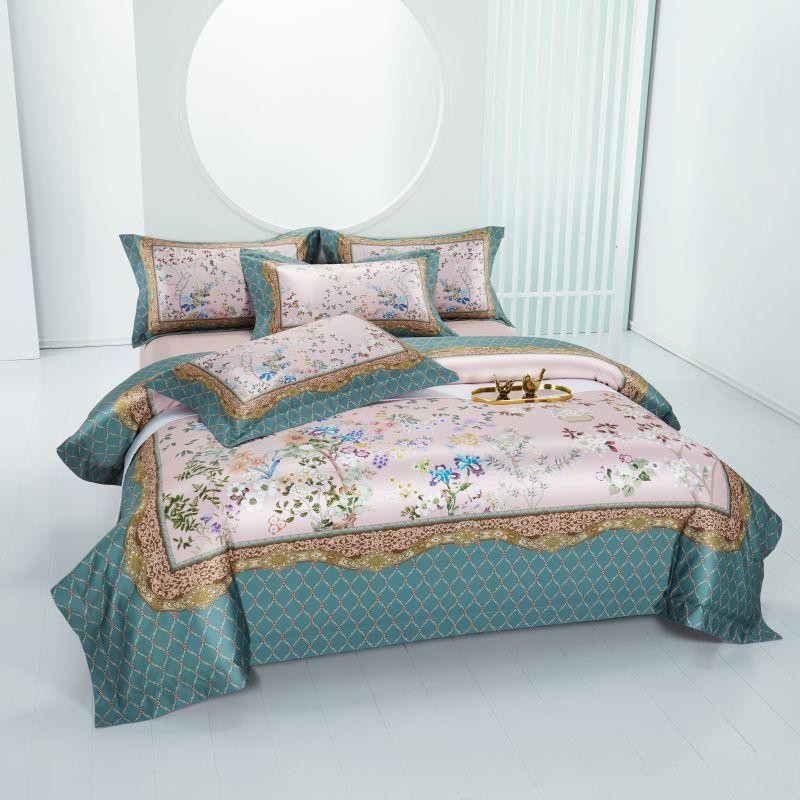 Anne Hybrid Floral And Diamond Printed Silky Egyptian Cotton Duvet Cover Set