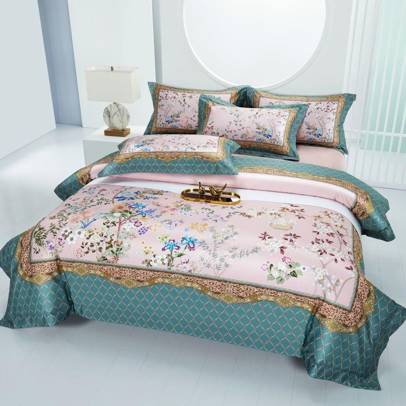 Anne Hybrid Floral And Diamond Printed Silky Egyptian Cotton Duvet Cover Set