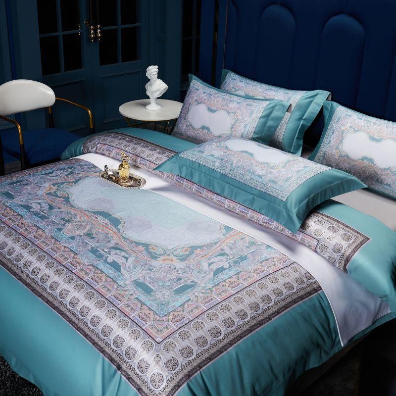 Aurelie Ocean Inspired Printed Silky Egyptian Cotton Duvet Cover Set