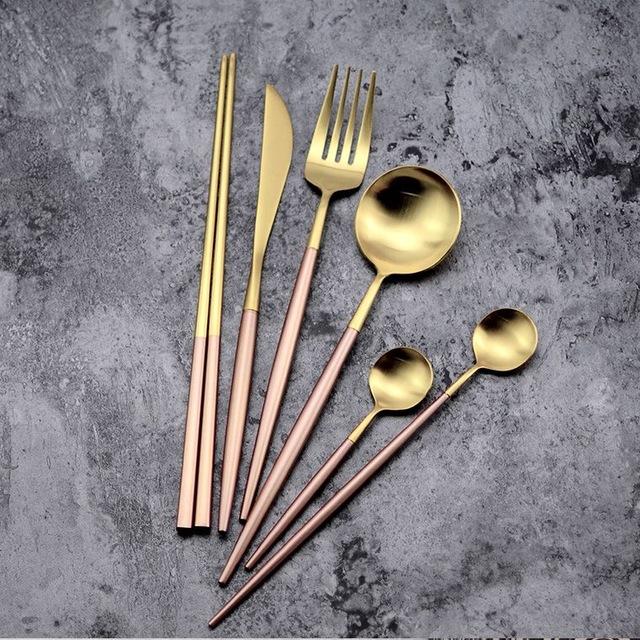 Arya Pink Gold Cutlery Set