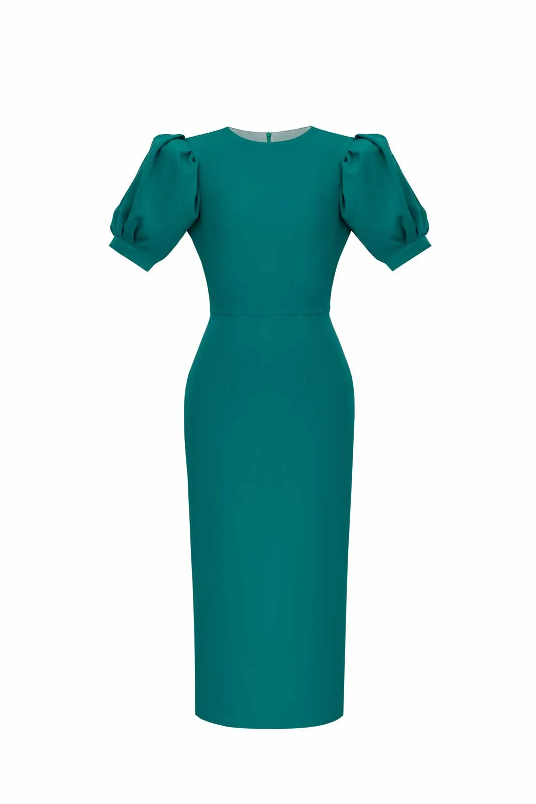 Voluminous Sleeve Midi Dress in Emerald
