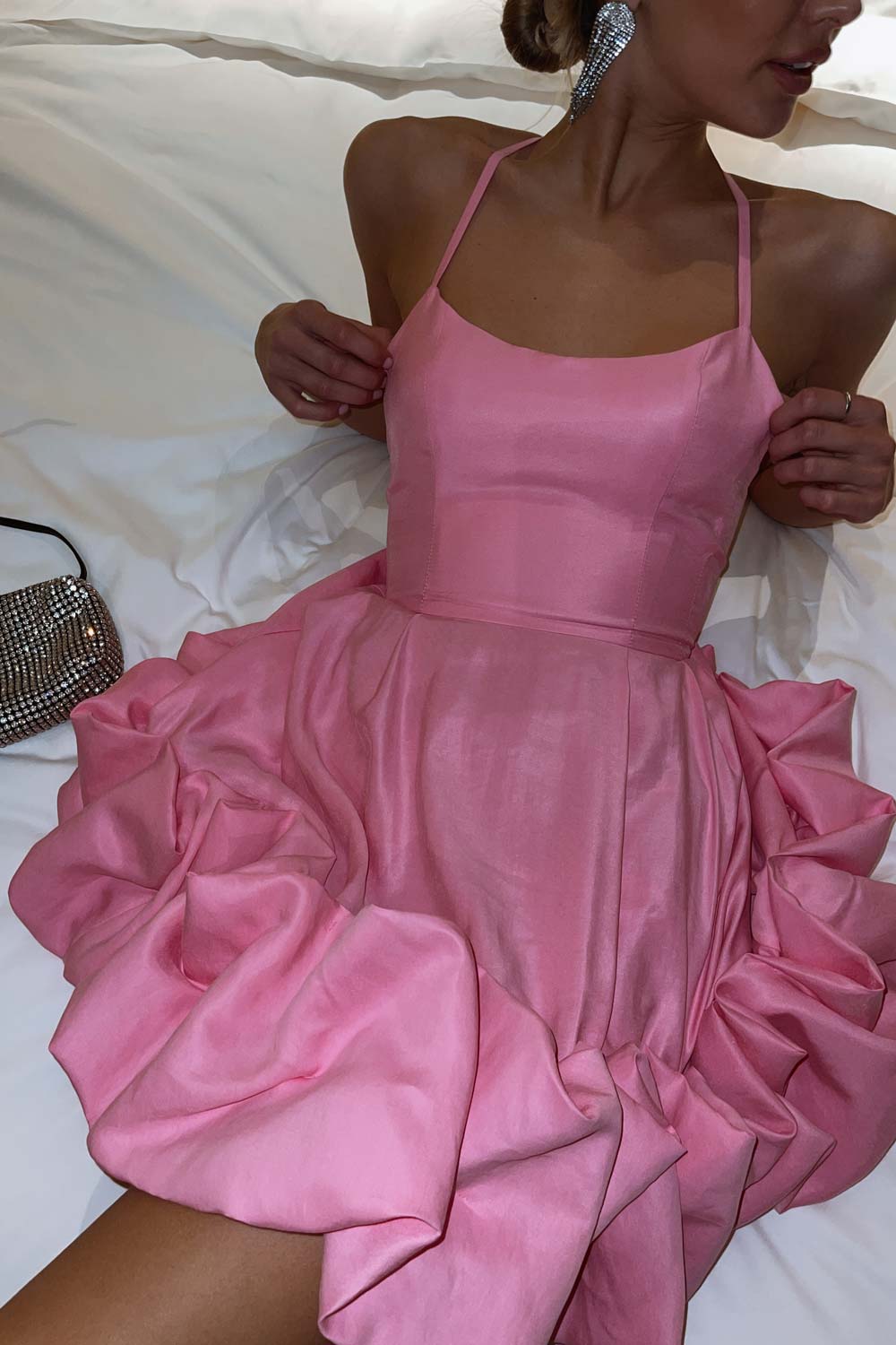 Backless Bustier Mini Dress in Pink