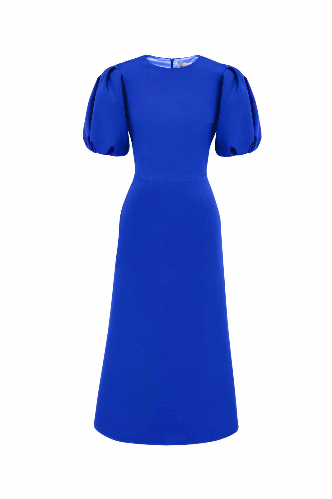 Godet Silhouette Puff Sleeve Midi Dress in Electric Blue